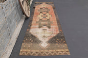 1970'lerden Anadolu kökenli tribal desenli el dokuma vintage yolluk, 96x371 cm