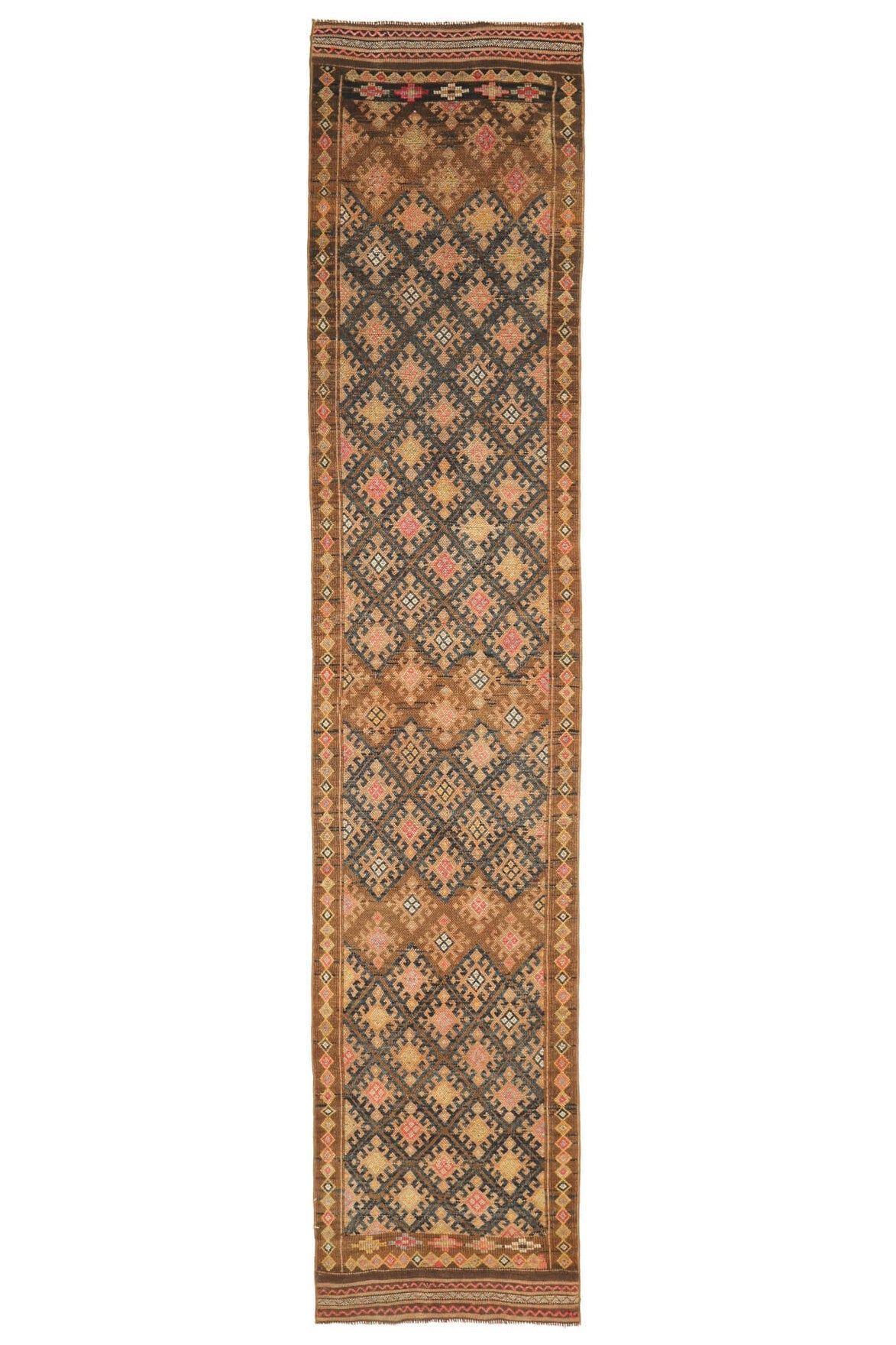 El yapımı vintage yolluk 86x411 cm i̇kat desenli yün