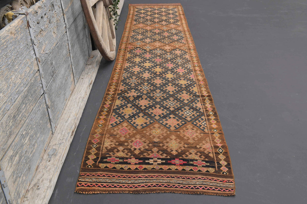 El yapımı vintage yolluk 86x411 cm i̇kat desenli yün - detay görünümü