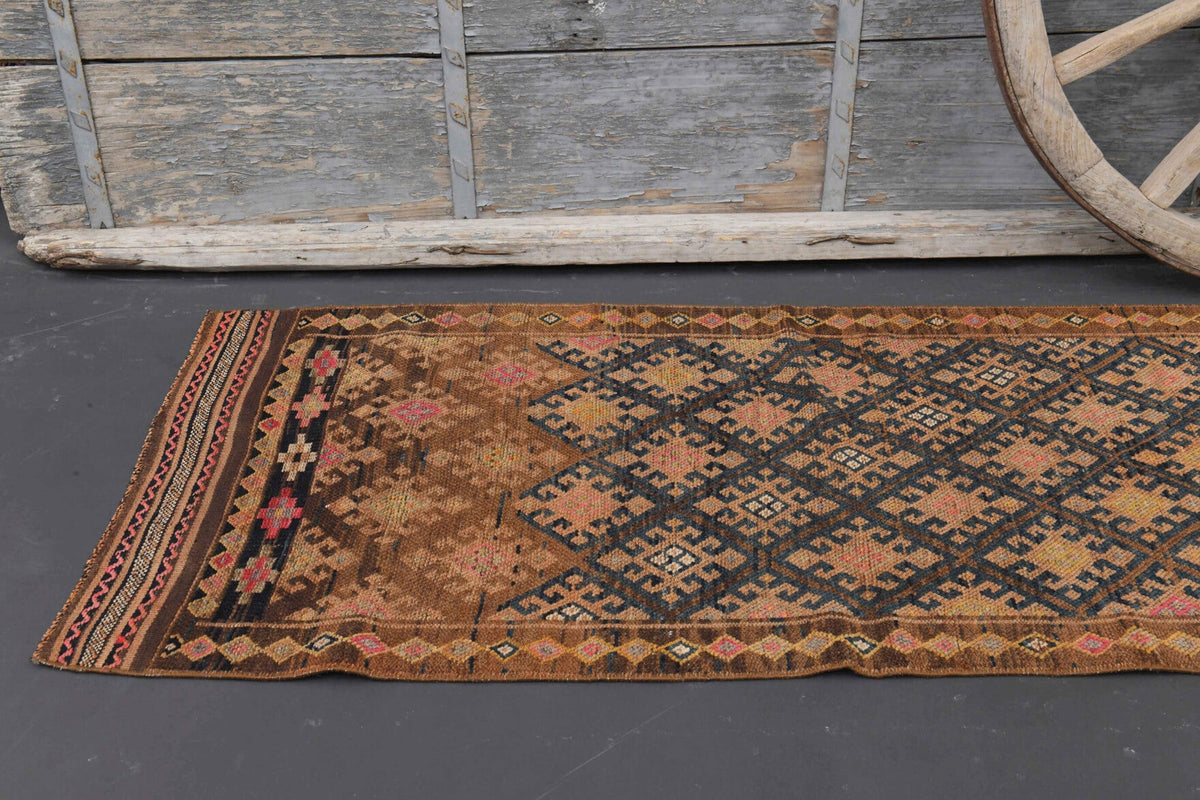 El yapımı vintage yolluk 86x411 cm i̇kat desenli yün - desen detayı