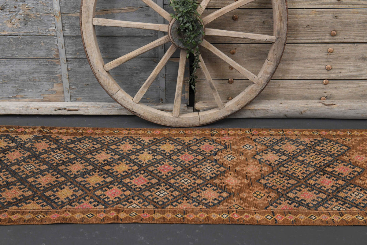 El yapımı vintage yolluk 86x411 cm i̇kat desenli yün - mekan görünümü