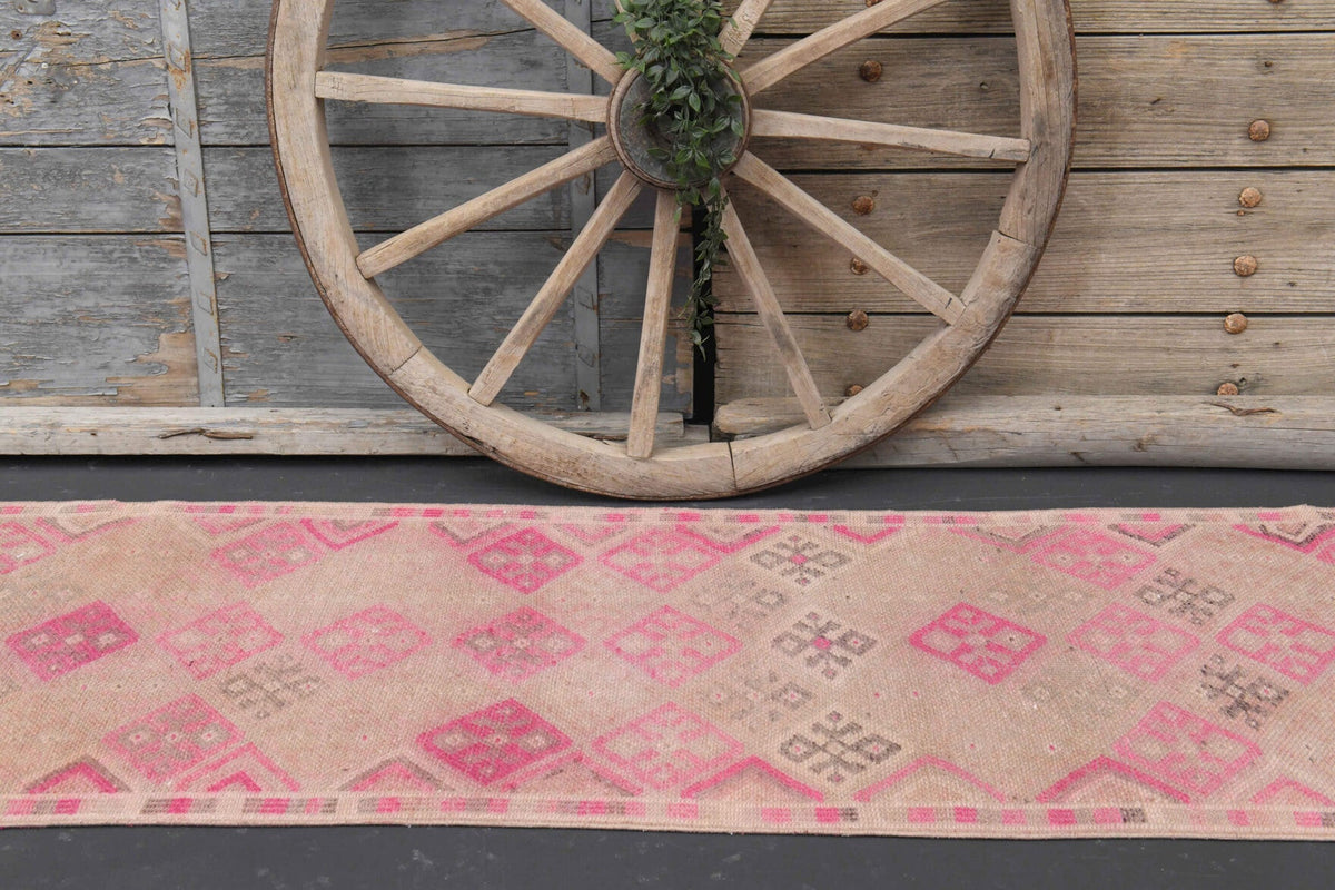 Pink Vintage Oushak Runner Rug