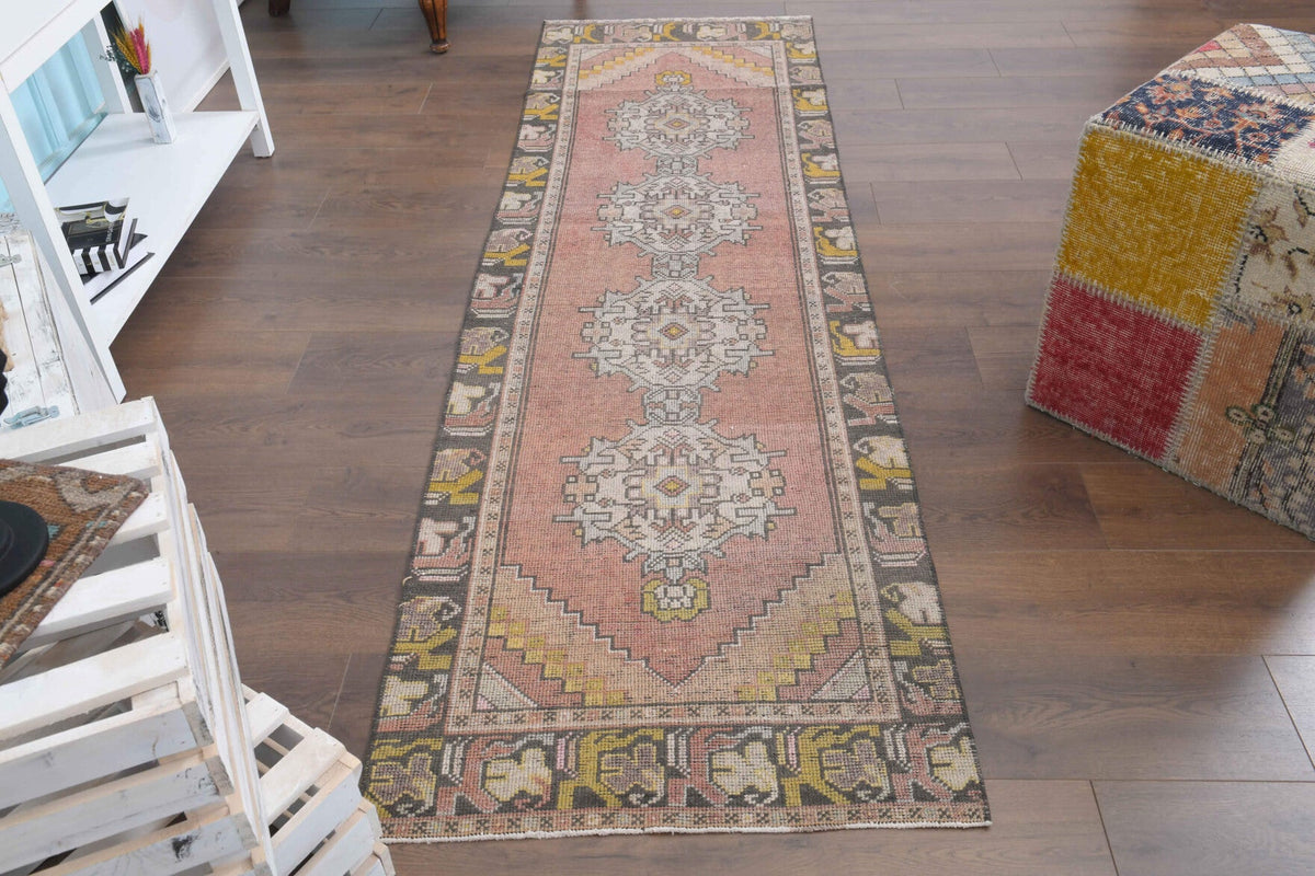 El yapımı vintage yolluk 76x259 cm oryantal desenli yün - detay görünümü