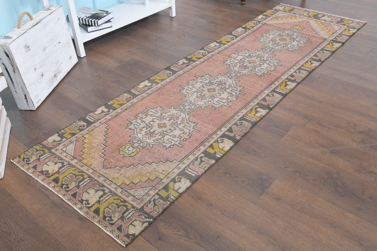 El yapımı vintage yolluk 76x259 cm oryantal desenli yün - yakın çekim doku detayı