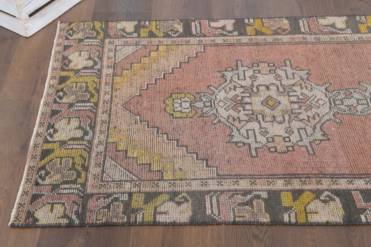 El yapımı vintage yolluk 76x259 cm oryantal desenli yün - kenar ve saçak detayı