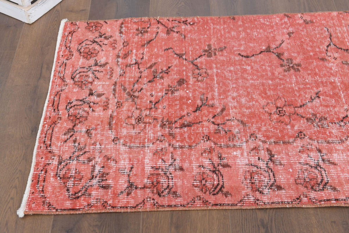 El yapımı vintage yolluk 61x244 cm çiçek desenli desenli yün - kenar ve saçak detayı