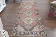 1970'lerden Anadolu kökenli oryantal desenli el dokuma vintage yolluk, 90x258 cm