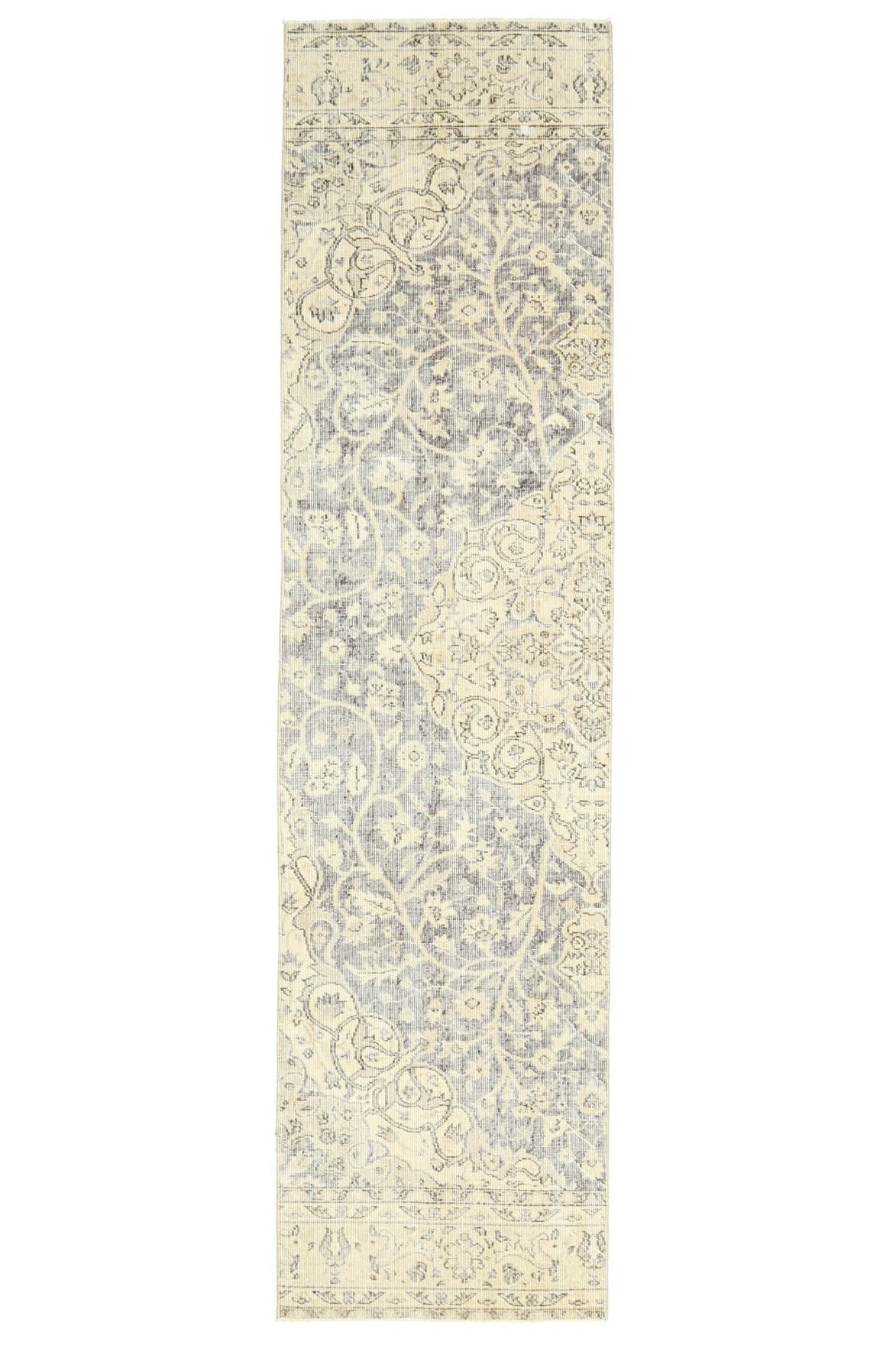 75x300 cm bej oryantal desenli el dokuma vintage yolluk – üstten tam görünüm