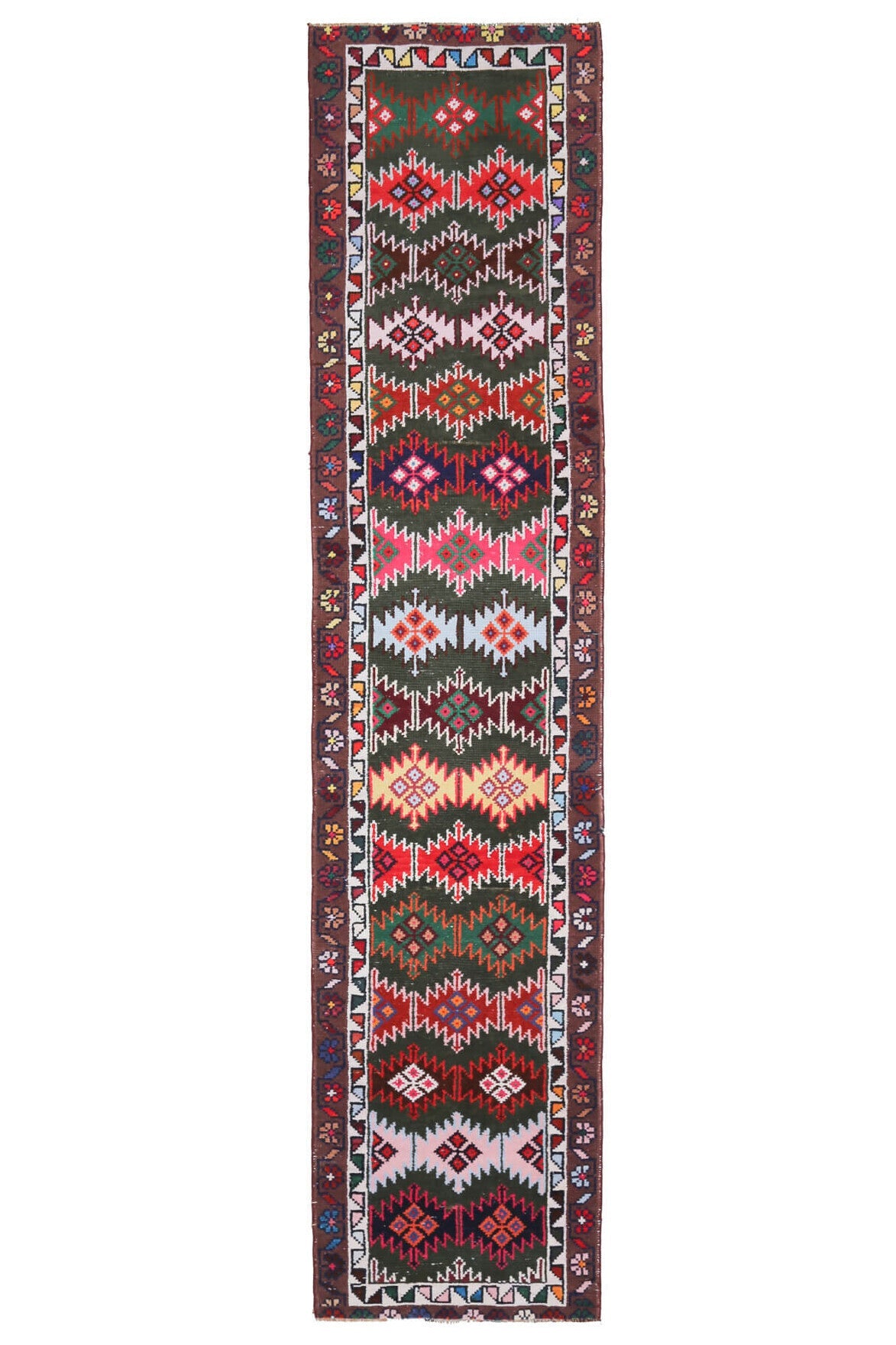 Colorful Vintage Oushak Runner Rug