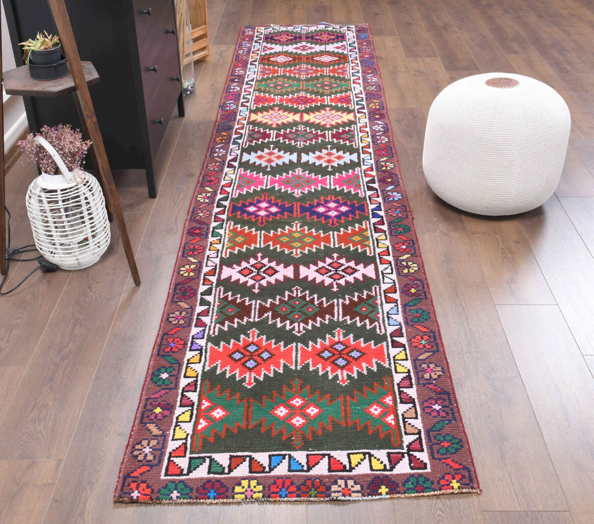 Colorful Vintage Oushak Runner Rug