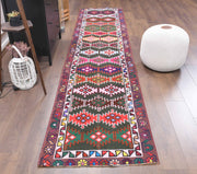 1970'lerden Anadolu kökenli ikat desenli el dokuma vintage yolluk, 82x380 cm
