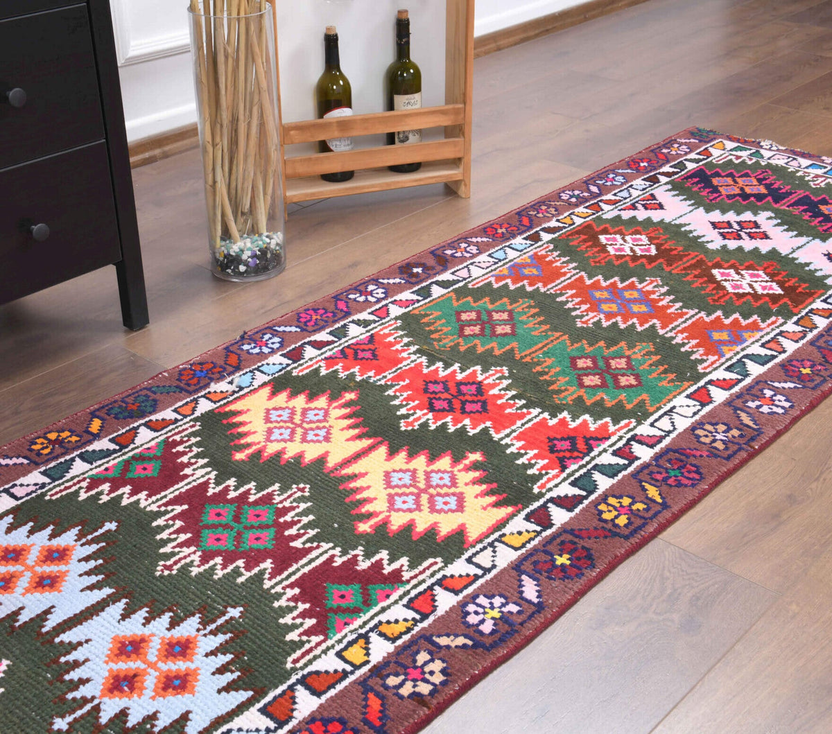 Colorful Vintage Oushak Runner Rug