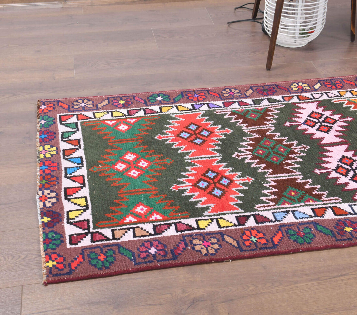 Colorful Vintage Oushak Runner Rug