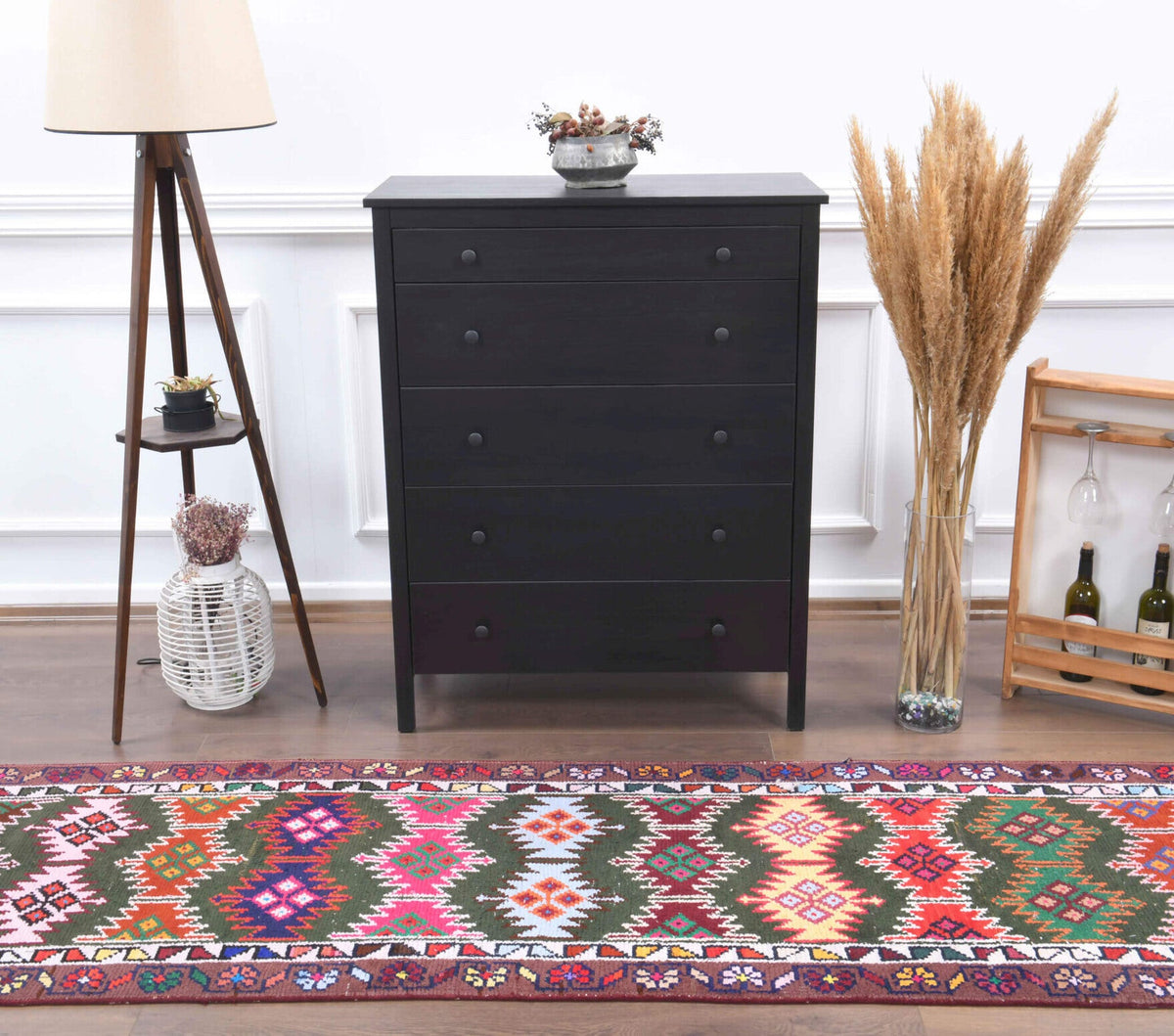 Colorful Vintage Oushak Runner Rug