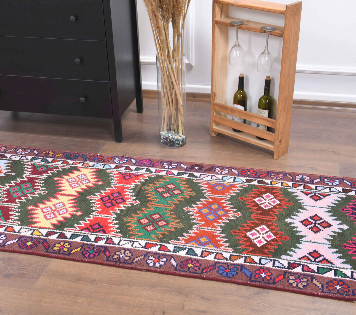 Colorful Vintage Oushak Runner Rug