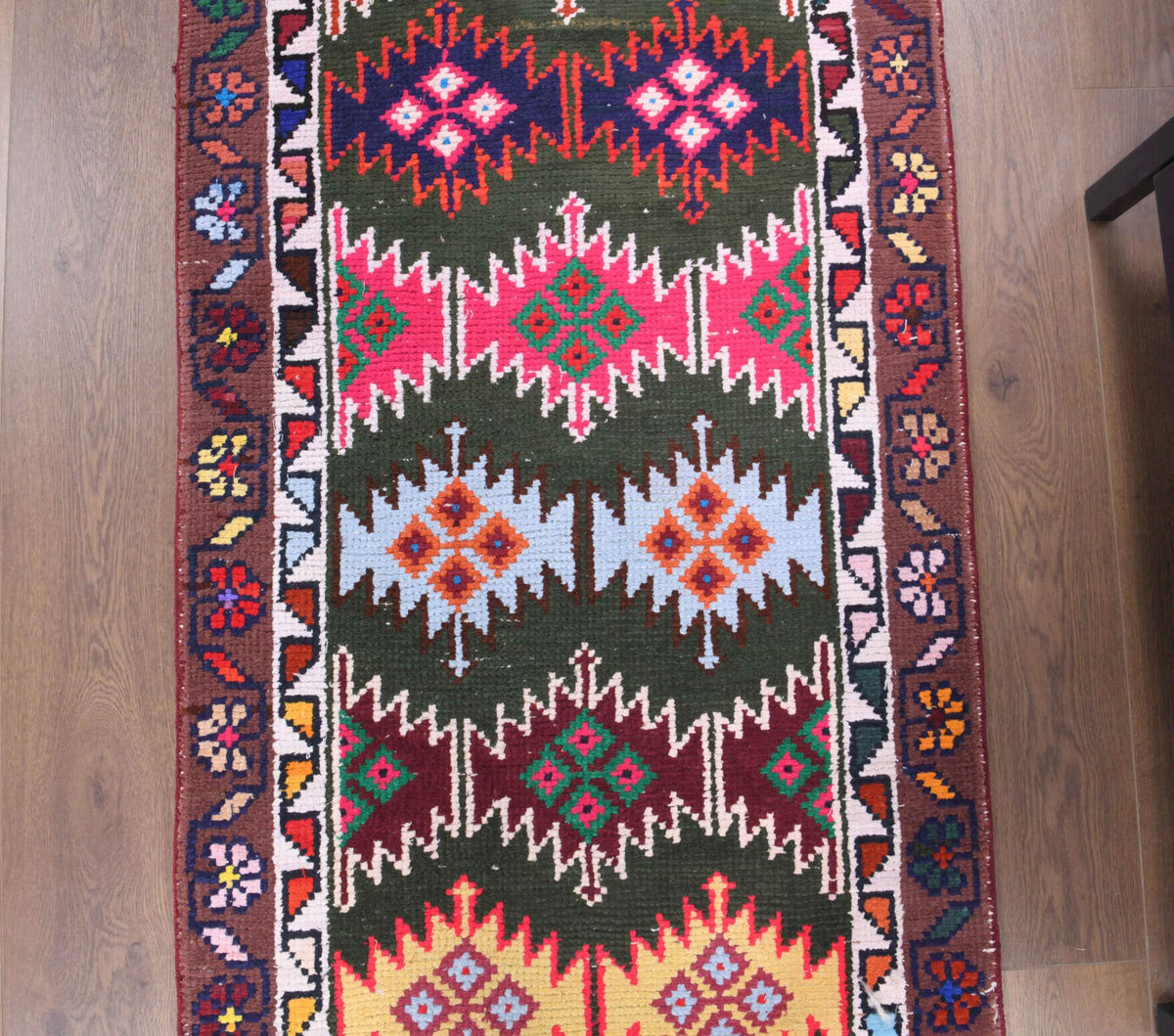 Colorful Vintage Oushak Runner Rug