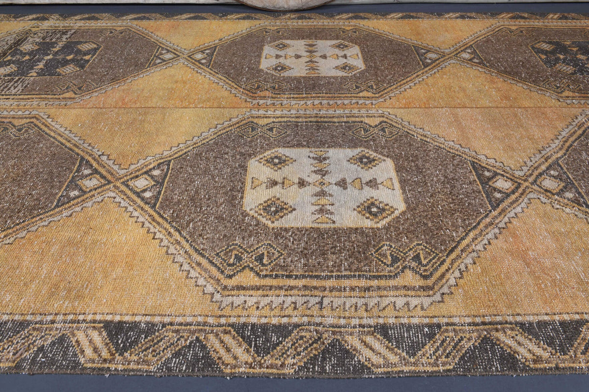 El yapımı vintage halı 198x384 cm dikişli desenli yün - desen detayı