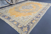 El yapımı vintage halı 213x274 cm oryantal desenli yün - detay görünümü