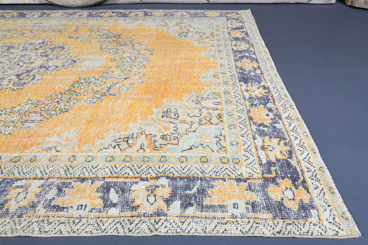 El yapımı vintage halı 213x274 cm oryantal desenli yün - desen detayı