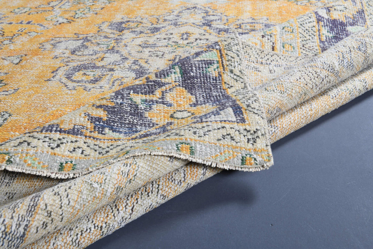 El yapımı vintage halı 213x274 cm oryantal desenli yün - üstten görünüm