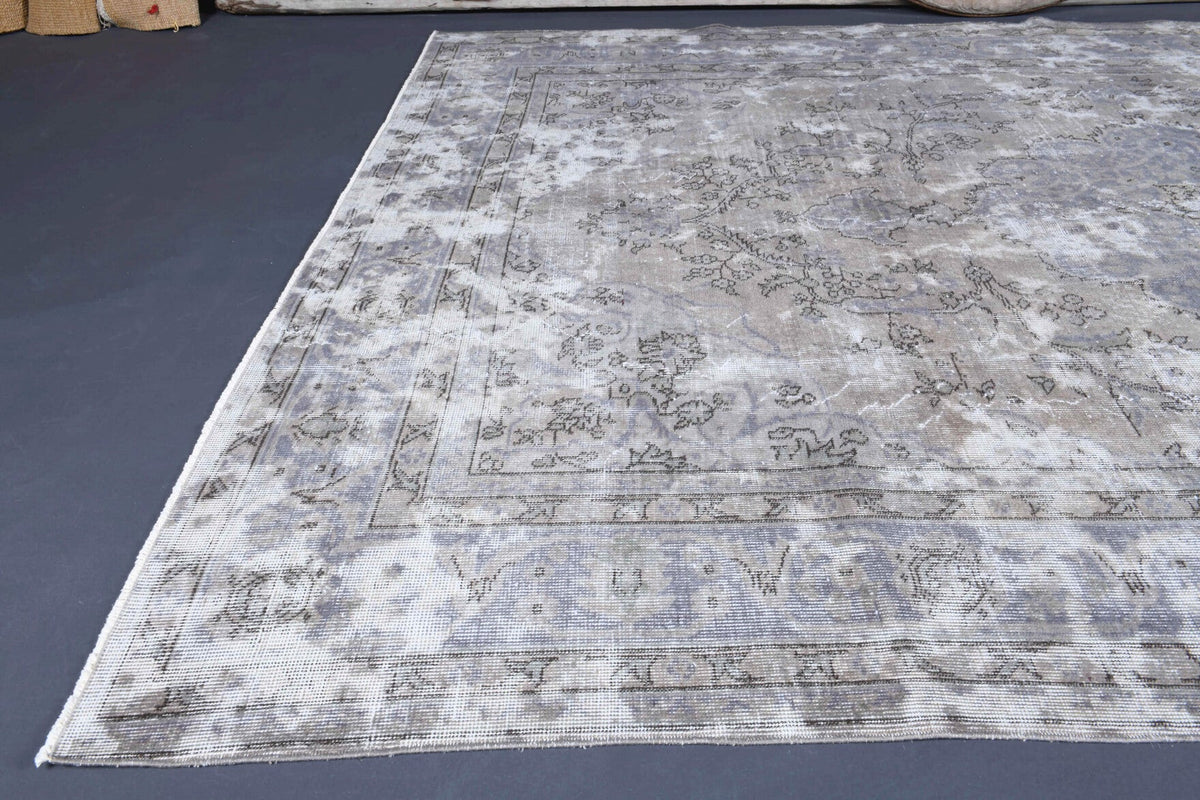 El yapımı vintage halı 213x305 cm soyut desenli yün - kenar ve saçak detayı