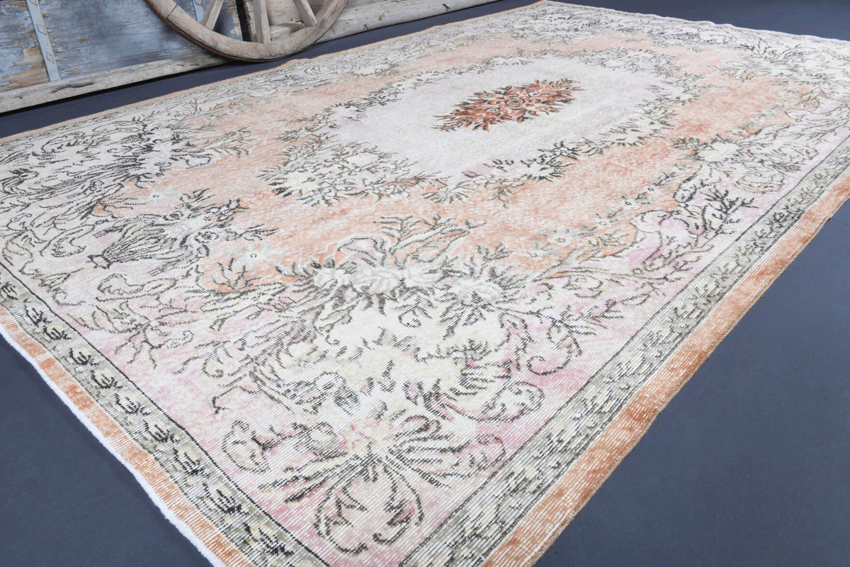 El yapımı vintage halı 183x305 cm oryantal desenli yün - detay görünümü
