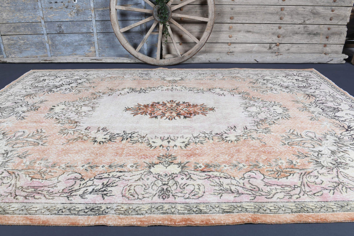 El yapımı vintage halı 183x305 cm oryantal desenli yün - yakın çekim doku detayı