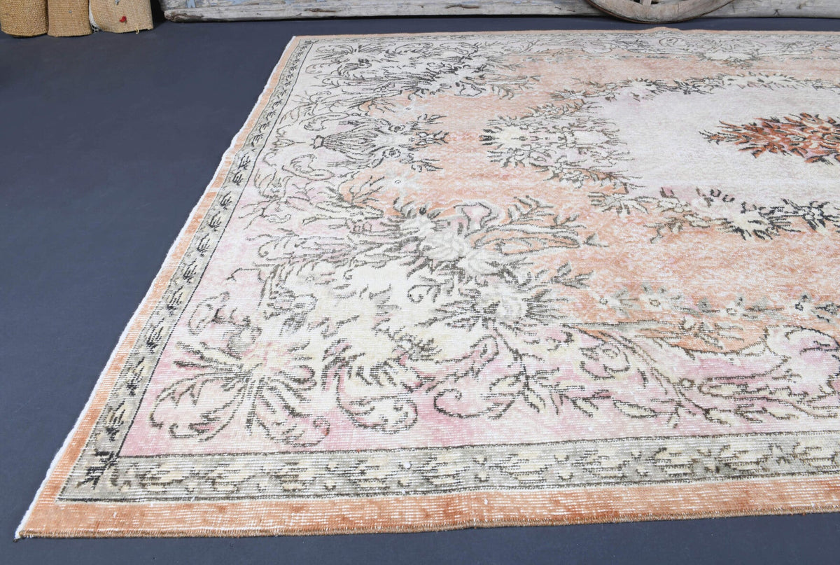 El yapımı vintage halı 183x305 cm oryantal desenli yün - kenar ve saçak detayı