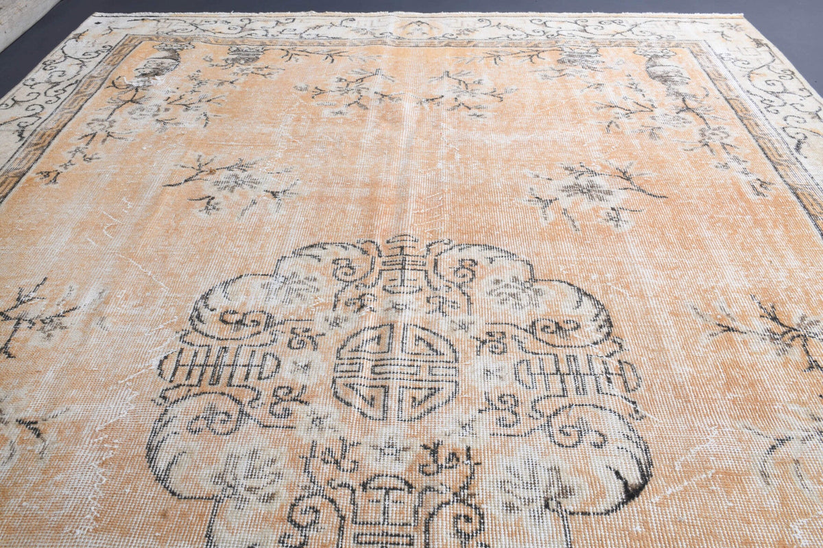 El yapımı vintage halı 218x325 cm oryantal desenli yün - desen detayı