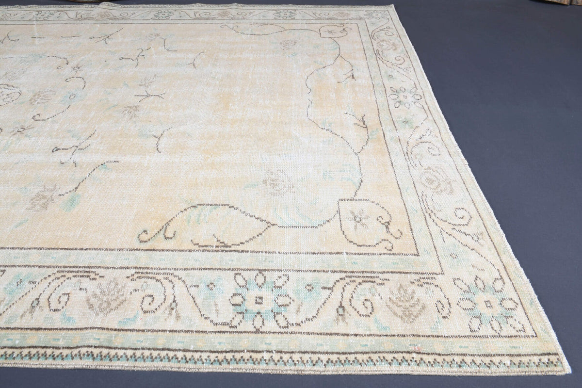 El yapımı vintage halı 183x305 cm oryantal desenli yün - yakın çekim doku detayı