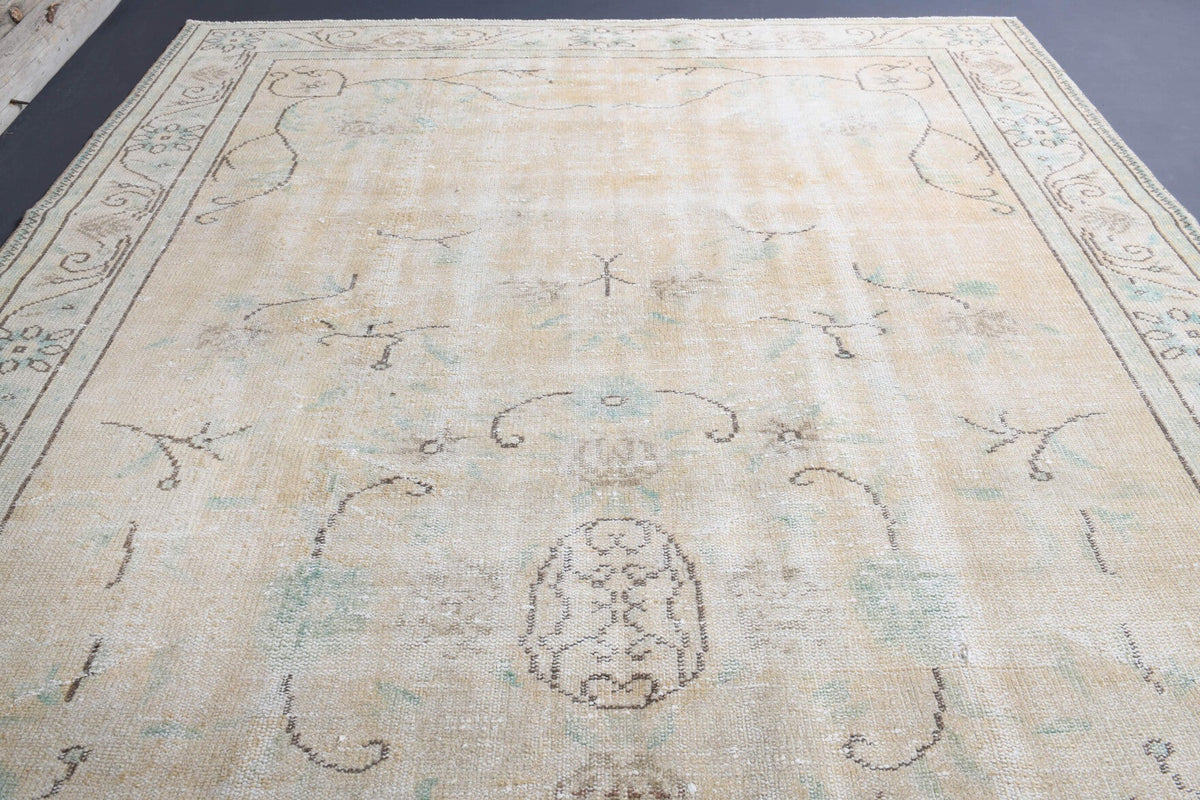 El yapımı vintage halı 183x305 cm oryantal desenli yün - kenar ve saçak detayı