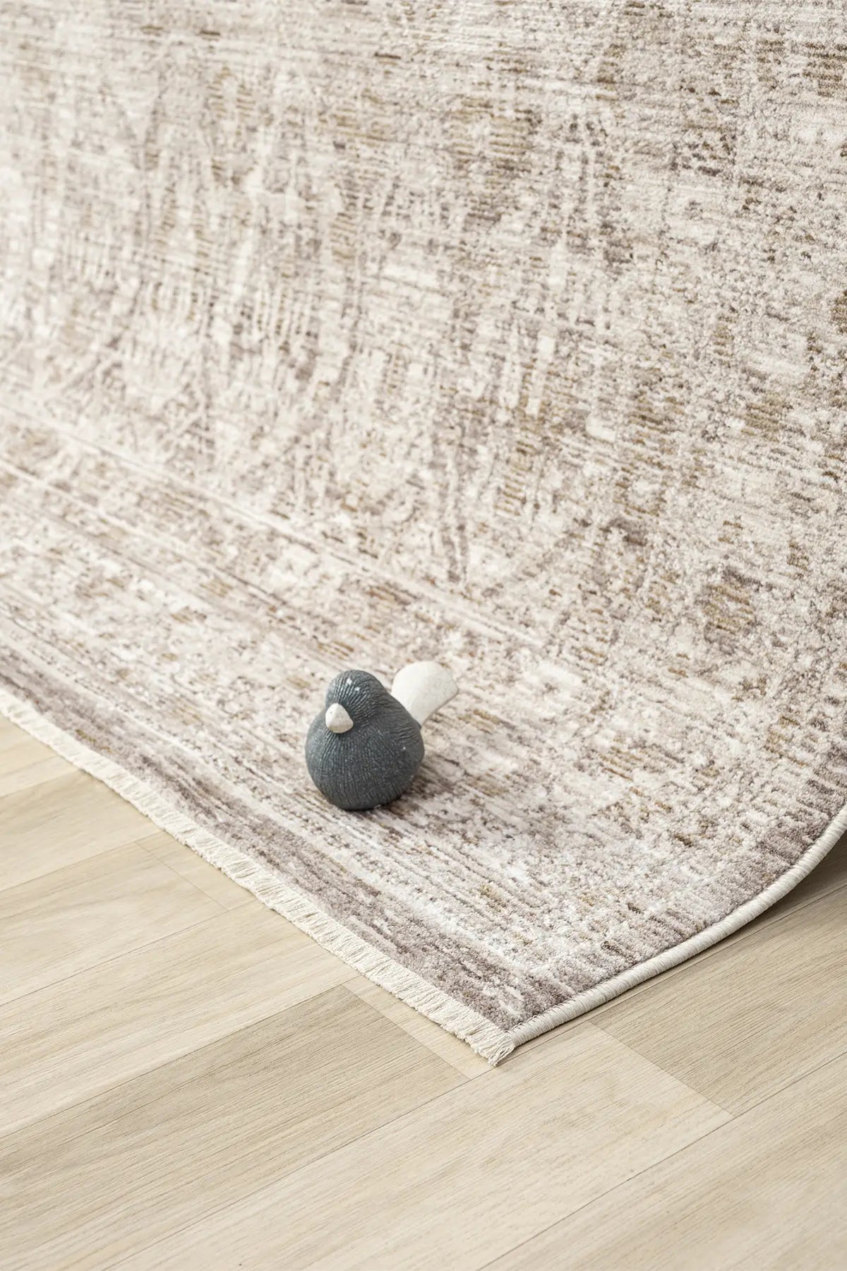 Bej Pastel Çiçekli Vintage Eskitme Halı - 10200BP