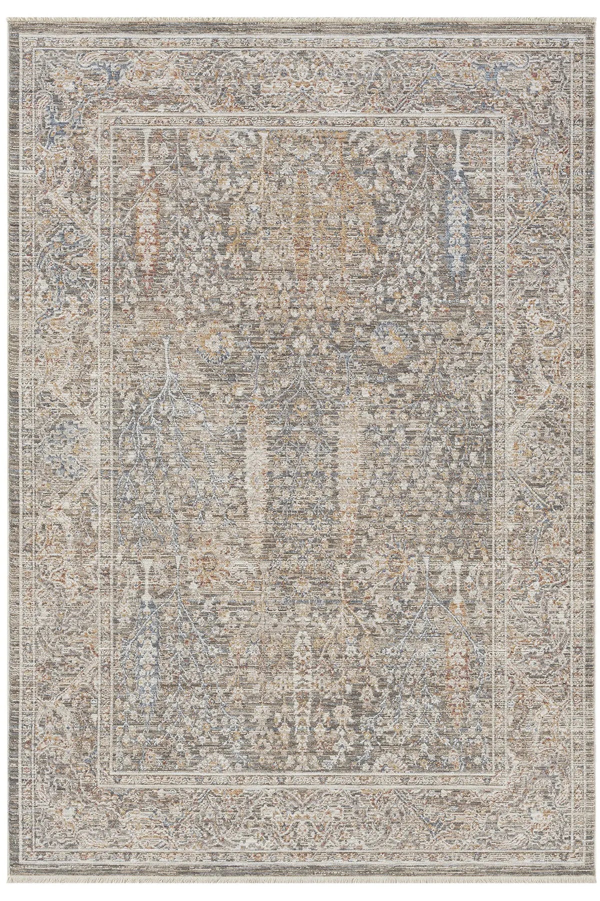 Bej Pastel Çiçekli Vintage Eskitme Halı - 10202BP