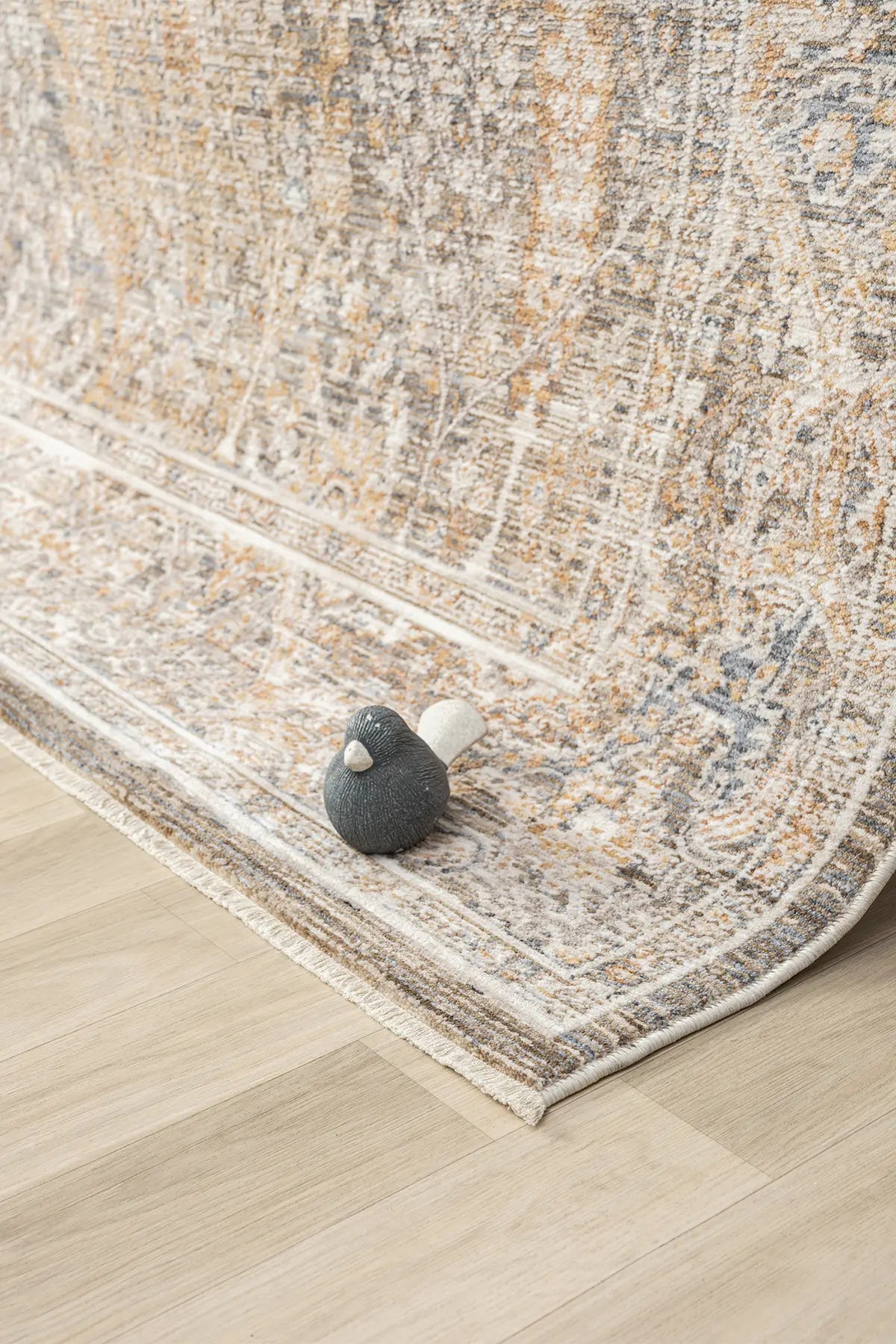 Bej Pastel Çiçekli Vintage Eskitme Halı - 10202BP