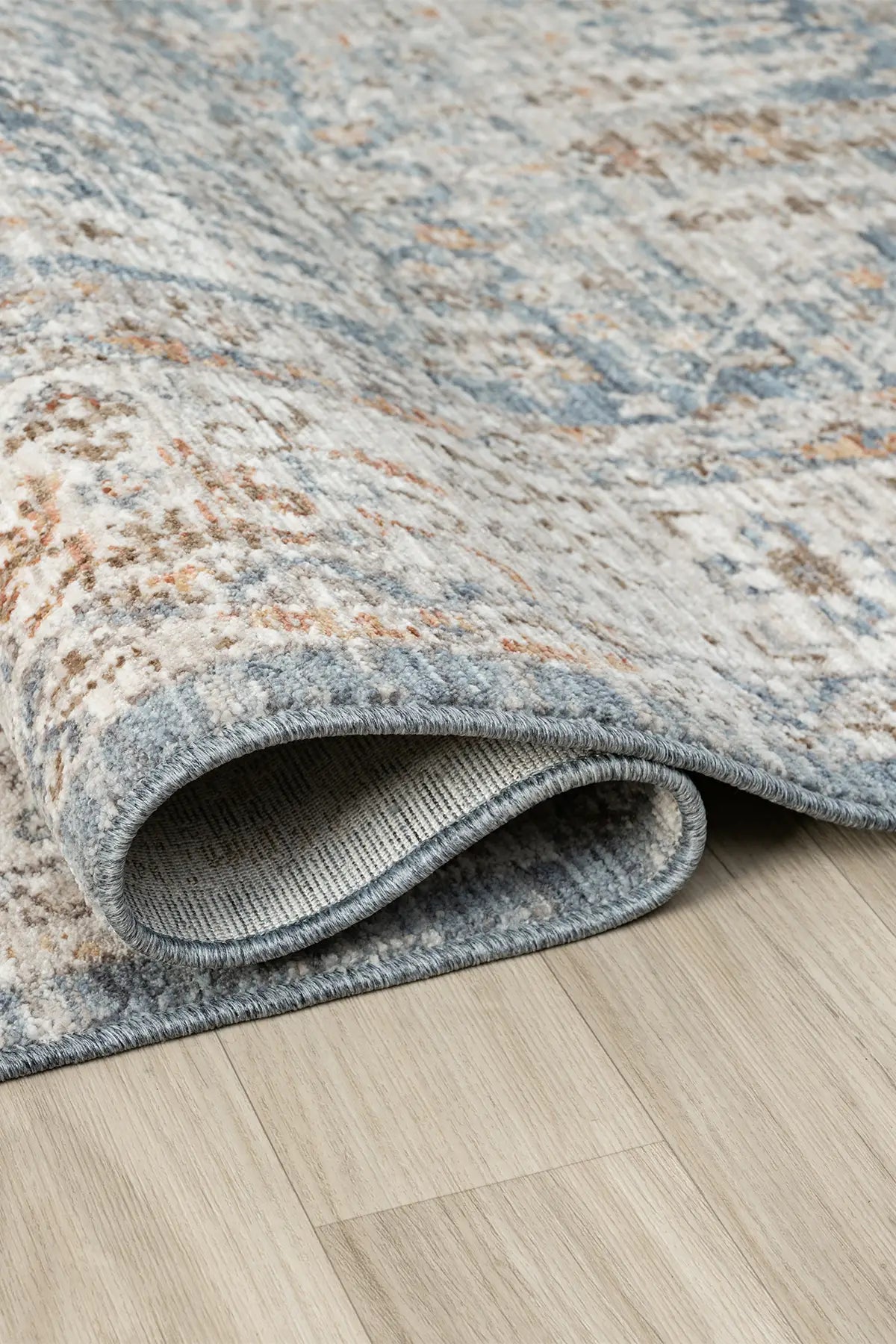 Mavi Pastel Çiçekli Vintage Eskitme Halı - 10207MP