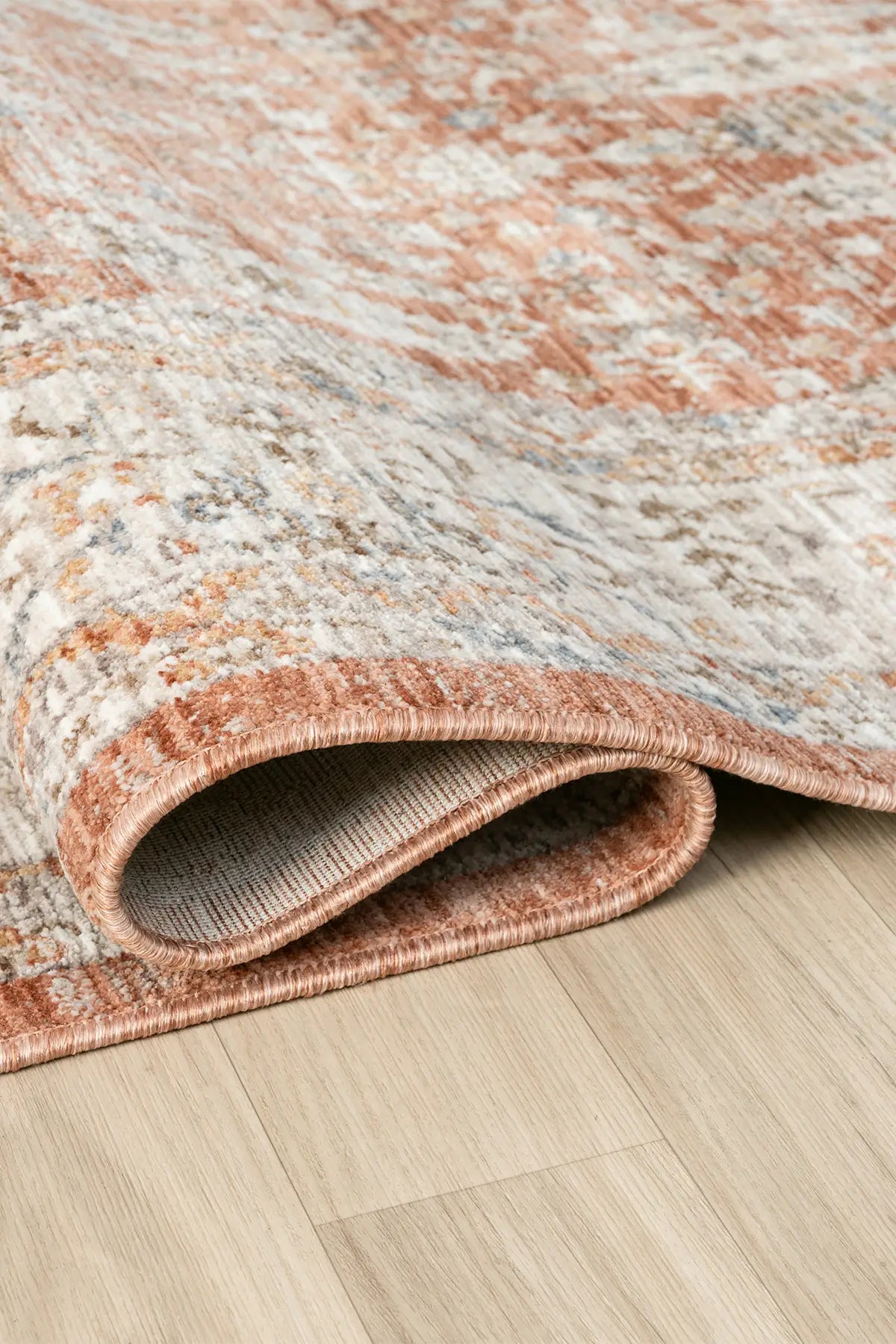 Kiremit Pastel Çiçekli Vintage Eskitme Halı - 10207TP
