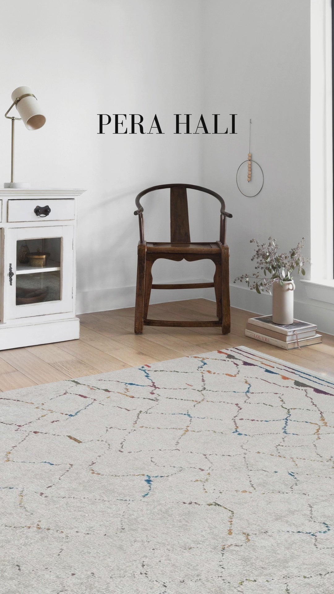 Load video: Pale Pink Cream Beige Geometric Patterned Kilim Rug