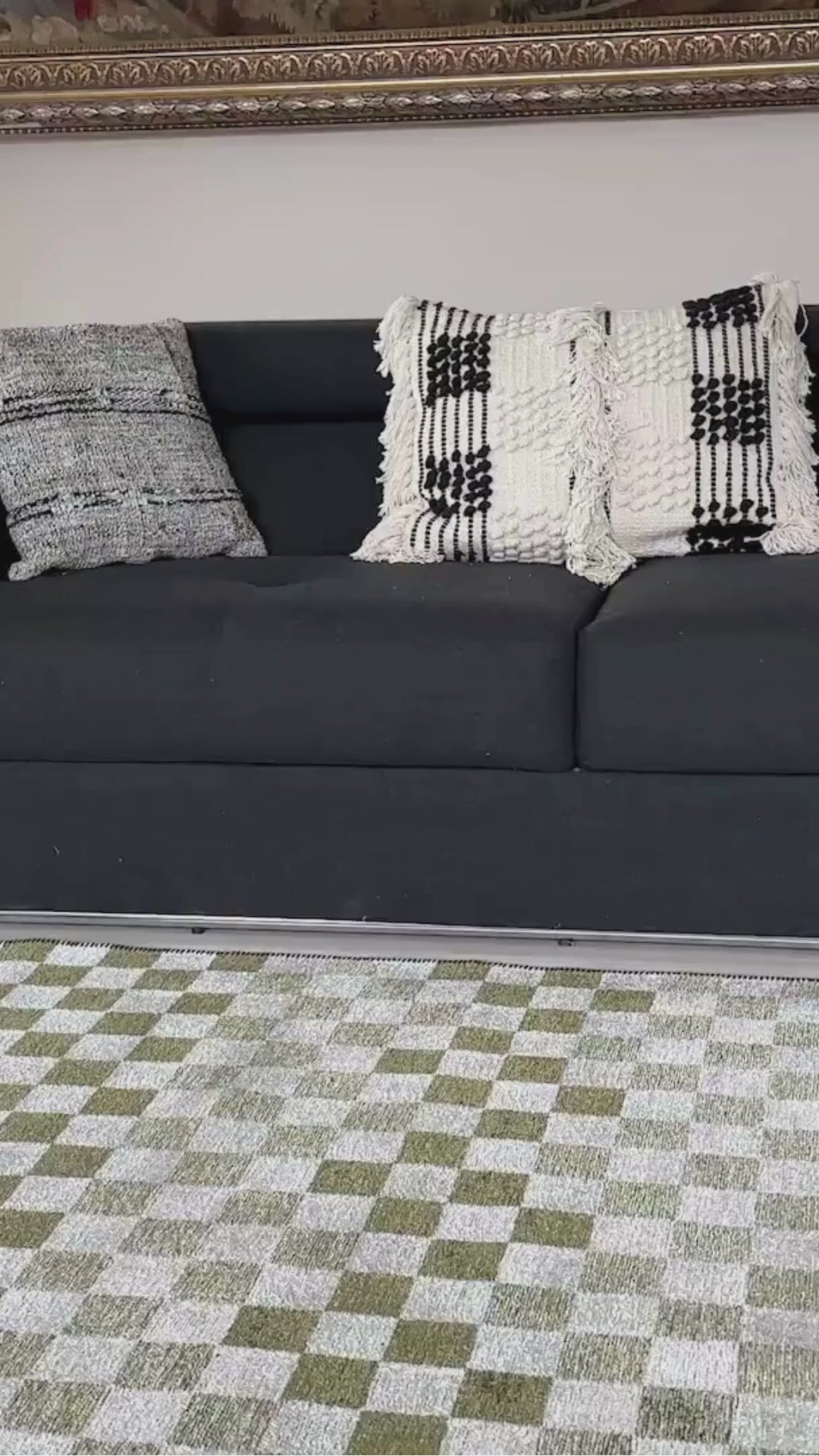 Load video: Green White Modern Geometric Checkered Pattern Washable Rug - YO30035XM
