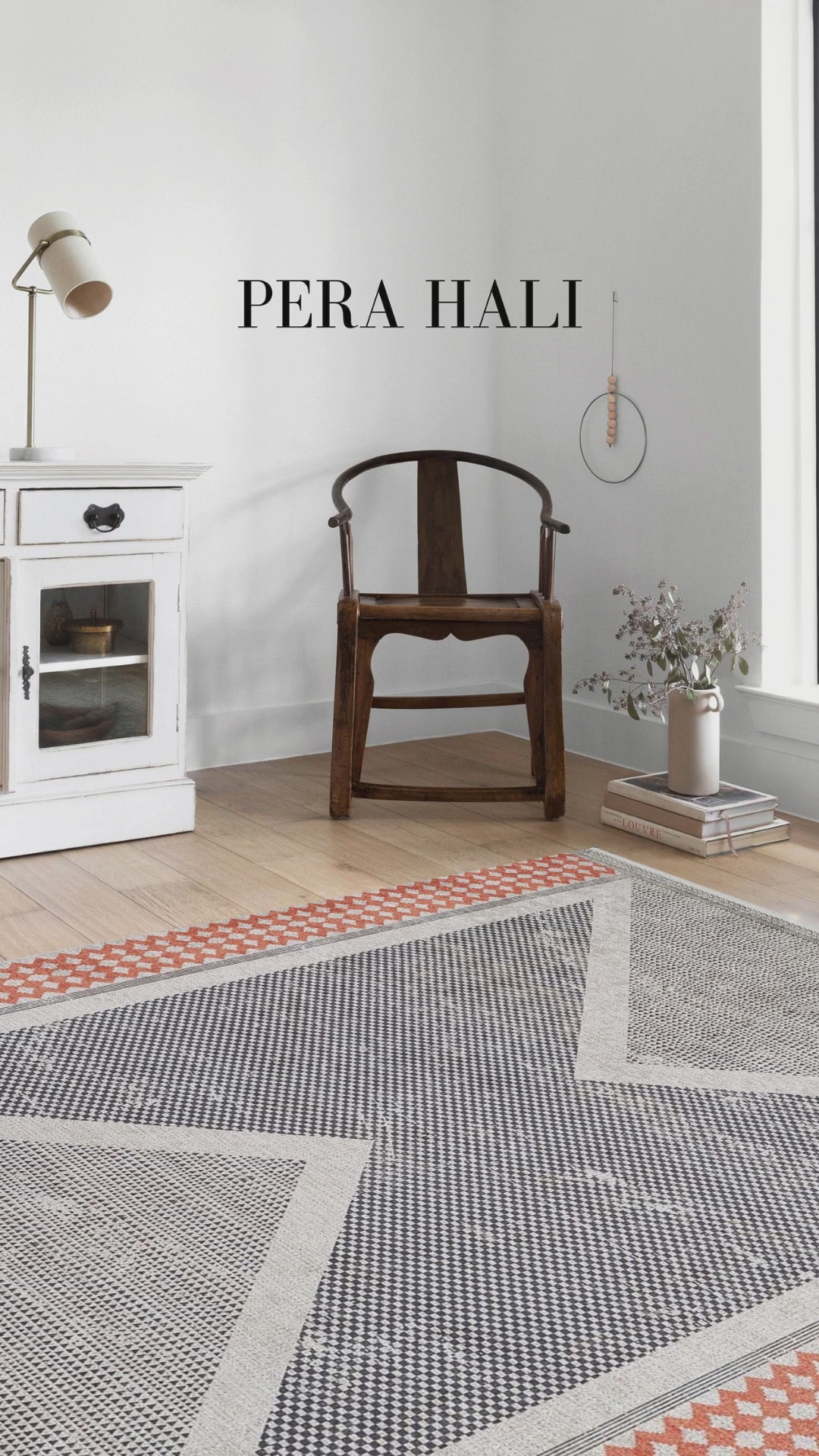 Load video: Antique Grey Orange Geometric Patterned Rug - SH1727G