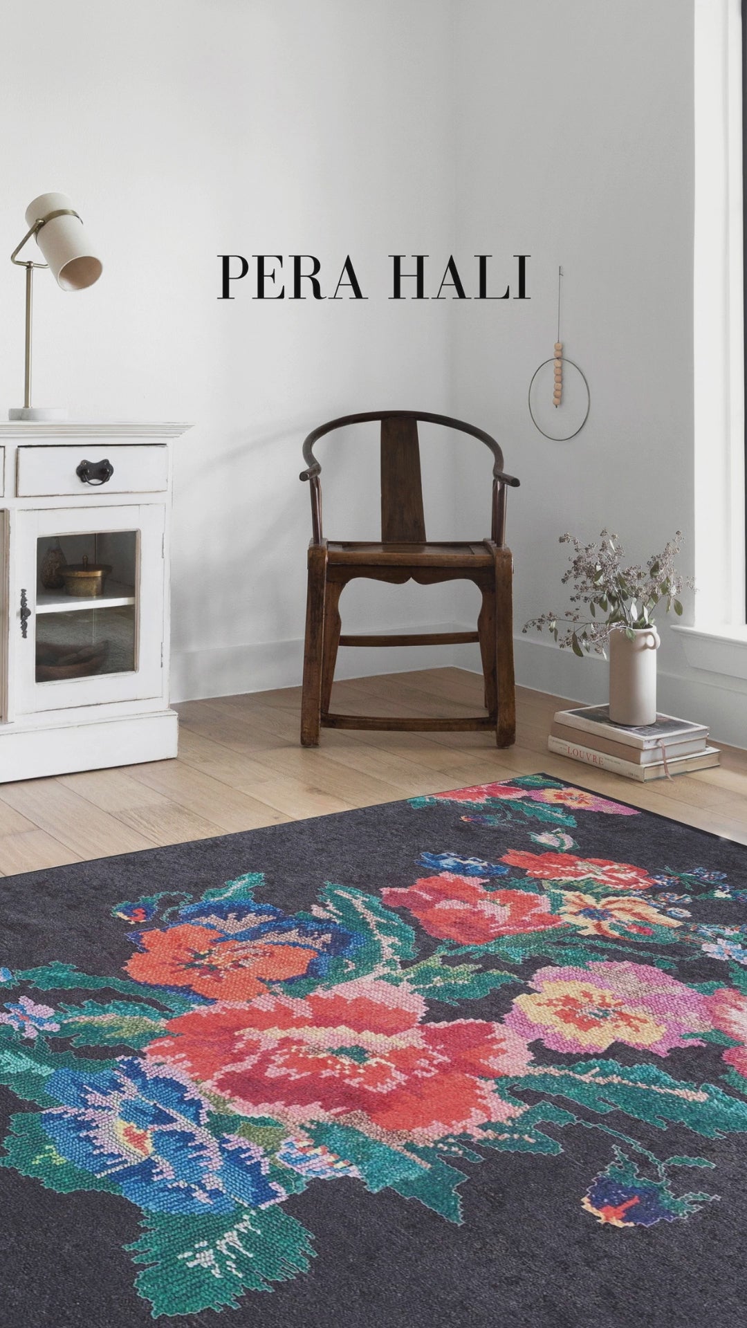 Karabakh Rose Patterned Black Rug - SH2001GUS