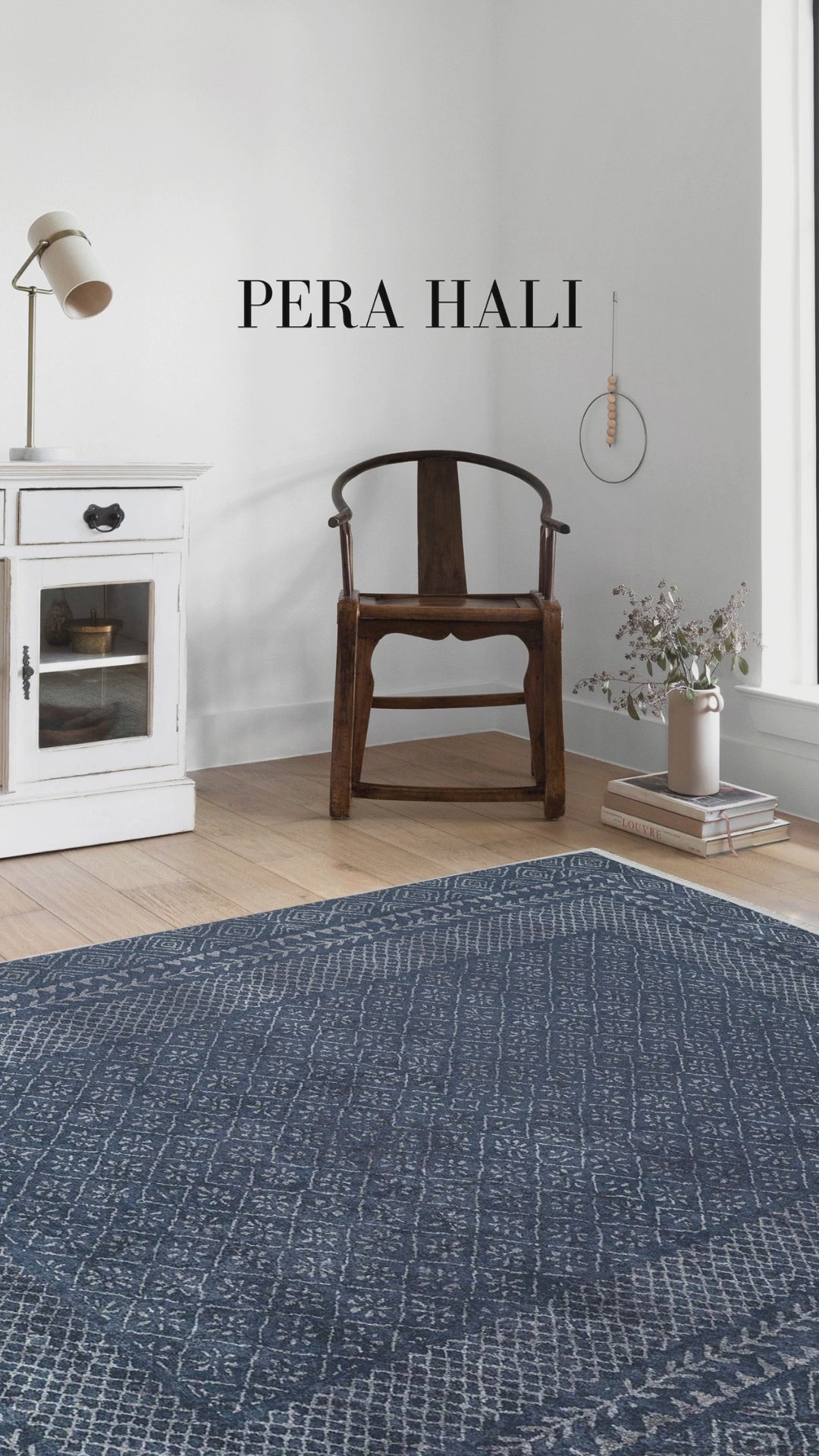 Load video: Navy Blue Geometric Patterned Rug - SH1988L