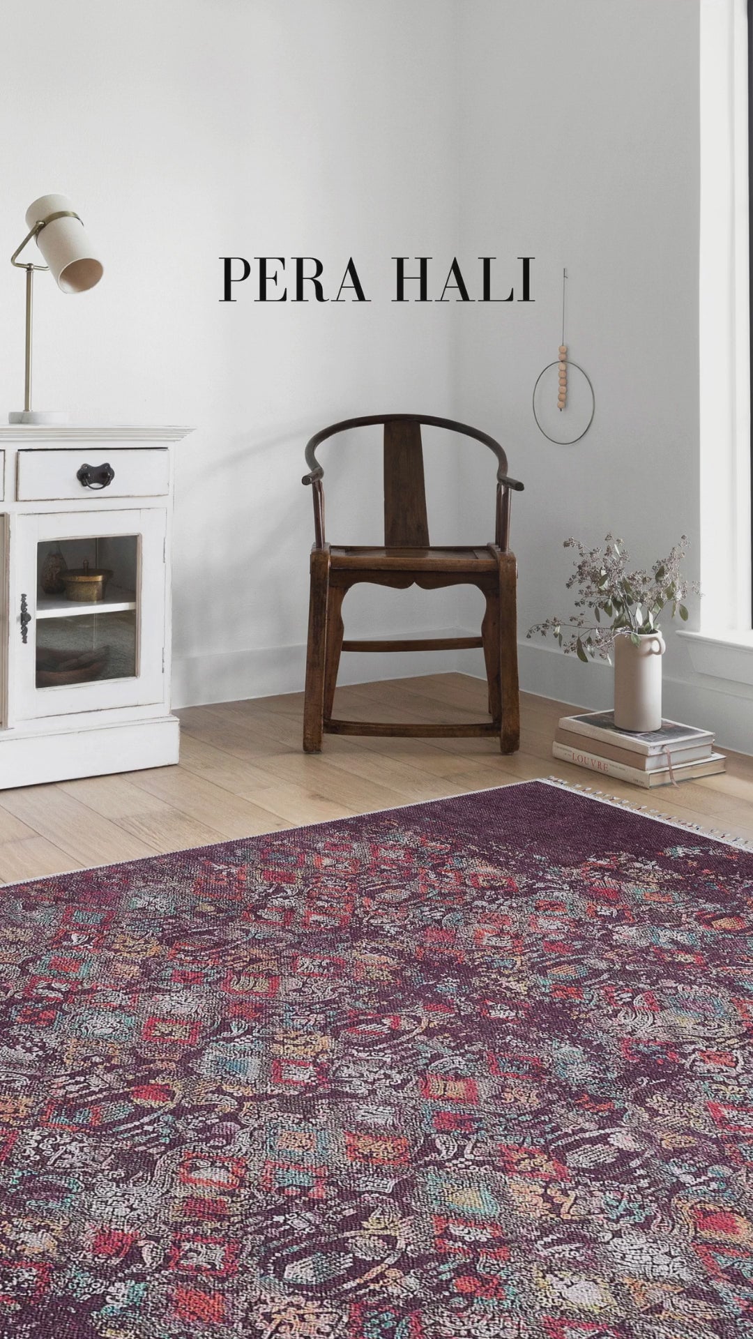 Load video: Pale Pink Cream Beige Geometric Patterned Kilim Rug