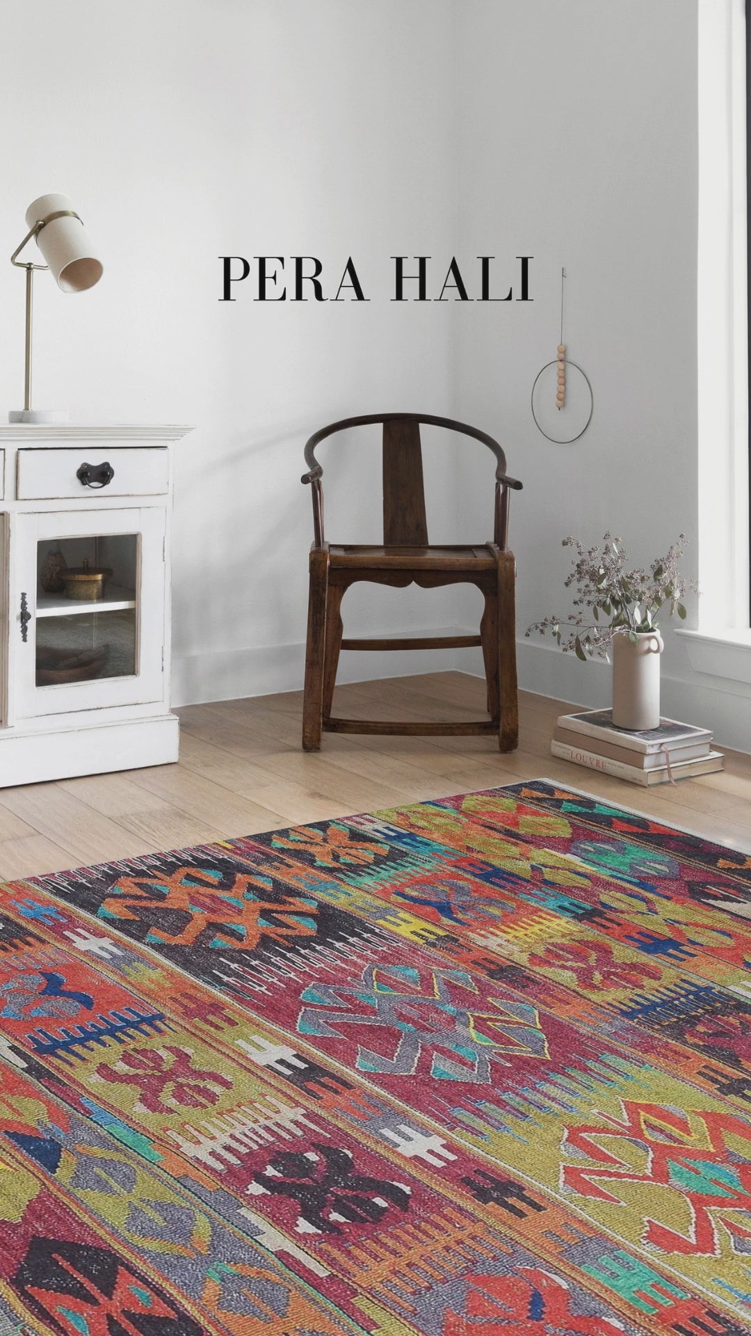 Load video: Pale Pink Cream Beige Geometric Patterned Kilim Rug