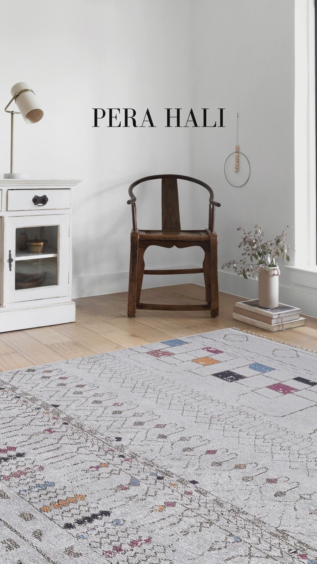 Load video: Pale Pink Cream Beige Geometric Patterned Kilim Rug
