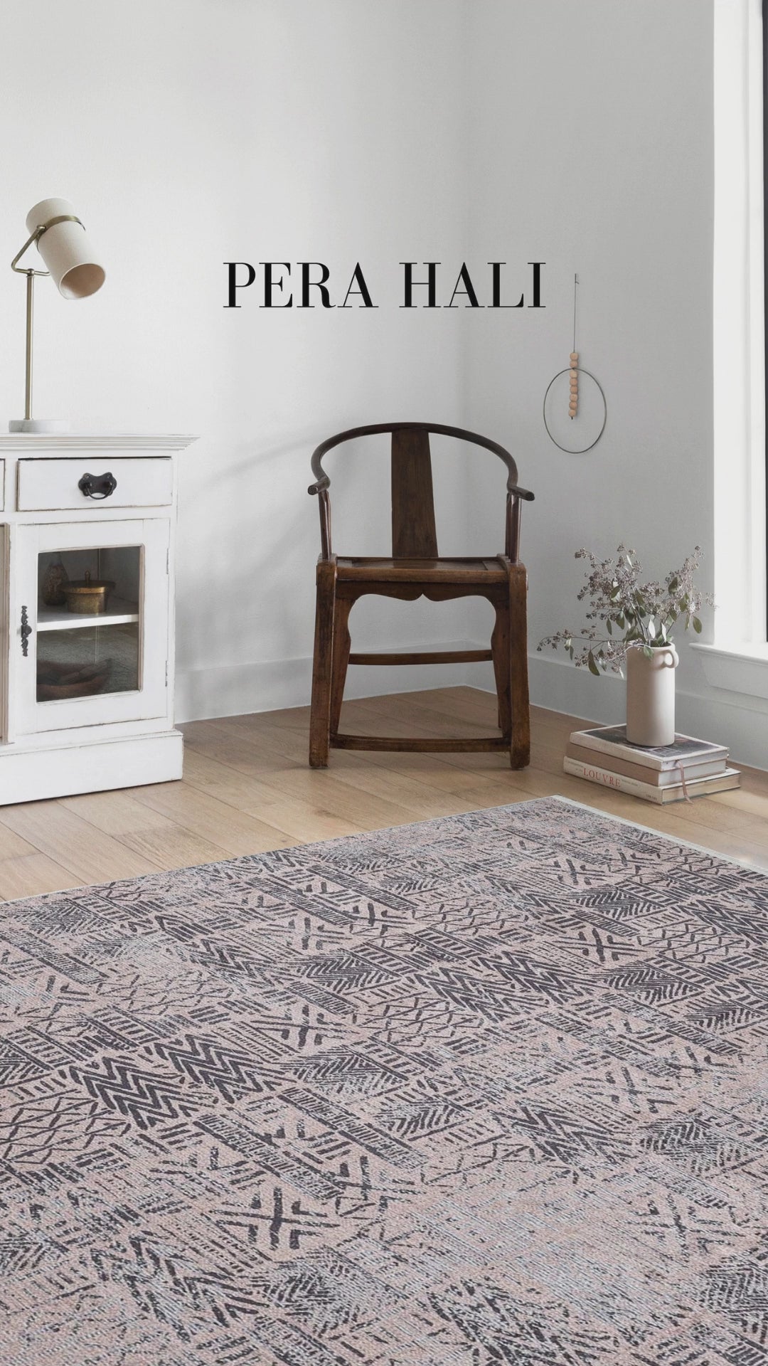 Load video: Pale Pink Cream Beige Geometric Patterned Kilim Rug
