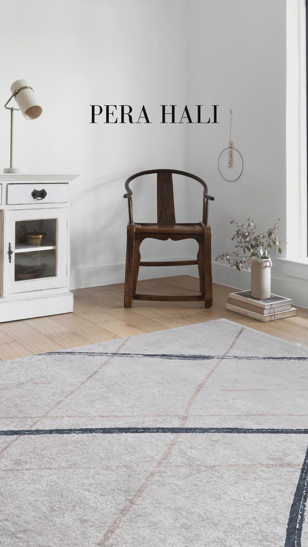 Load video: Pale Pink Cream Beige Geometric Patterned Kilim Rug