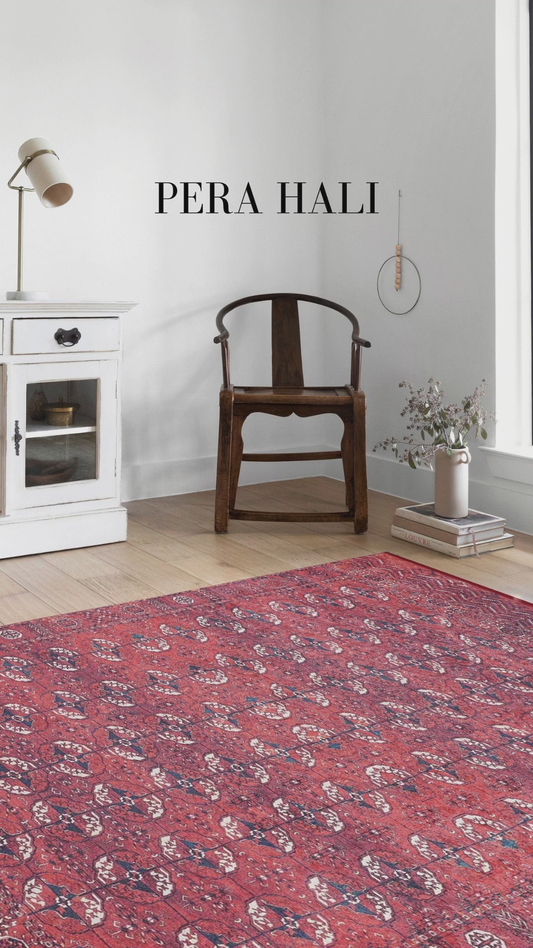 Load video: Red Vintage Distressed Patterned Rug - SH1938R