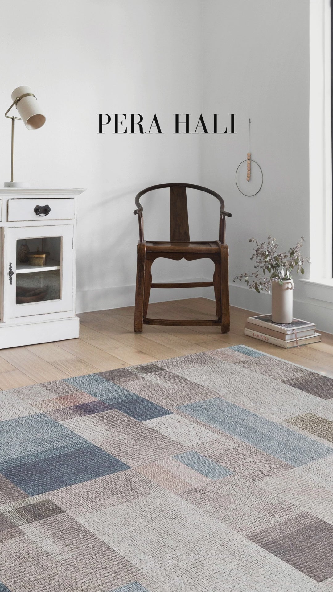 Load video: Pale Pink Cream Beige Geometric Patterned Kilim Rug