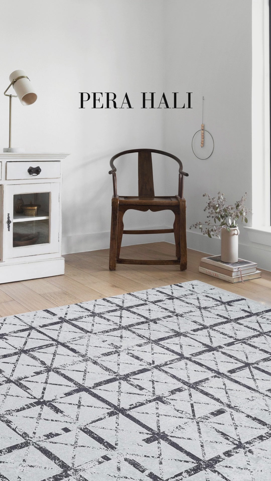 Load video: Pale Pink Cream Beige Geometric Patterned Kilim Rug