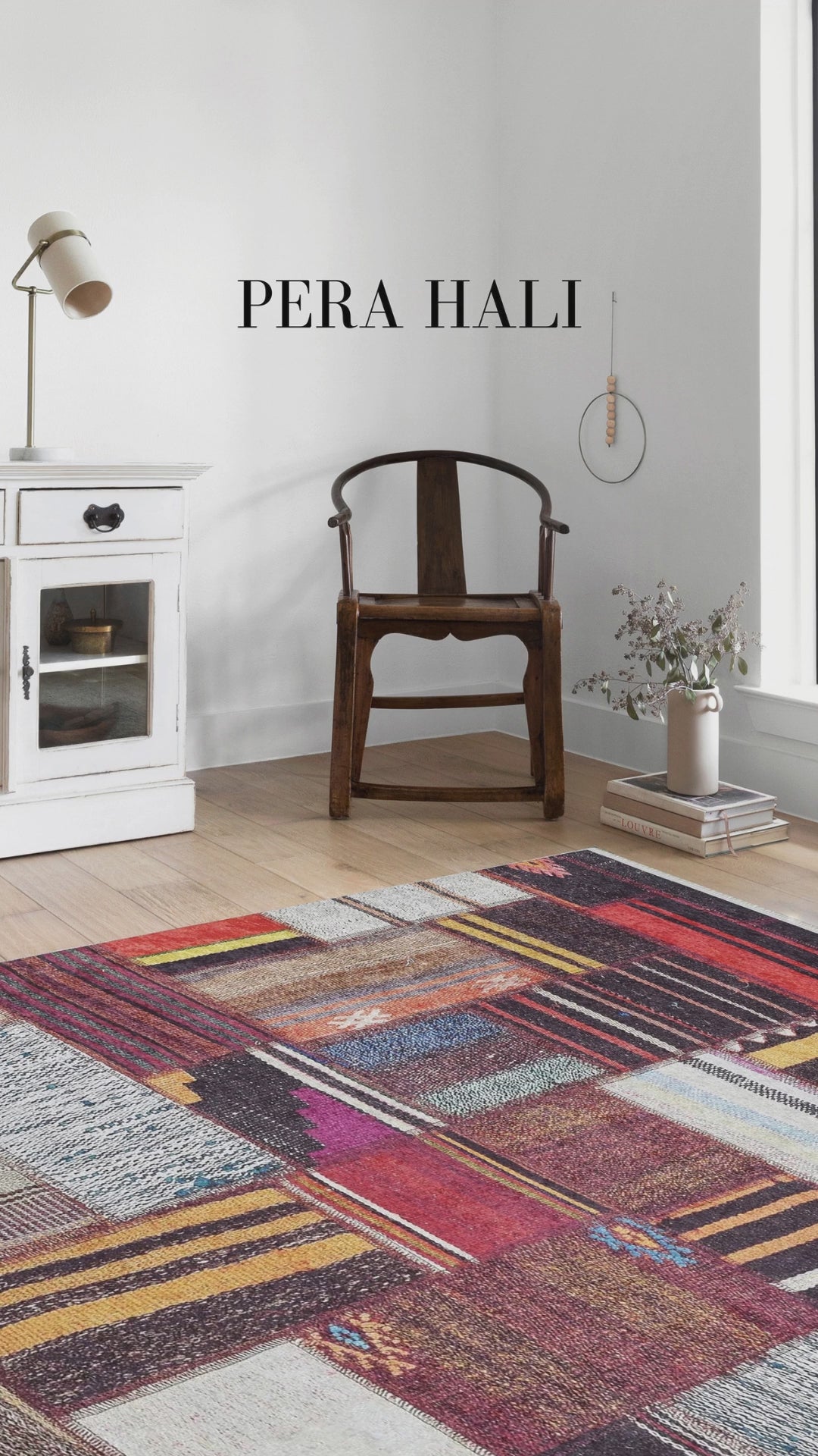 Load video: Pale Pink Cream Beige Geometric Patterned Kilim Rug